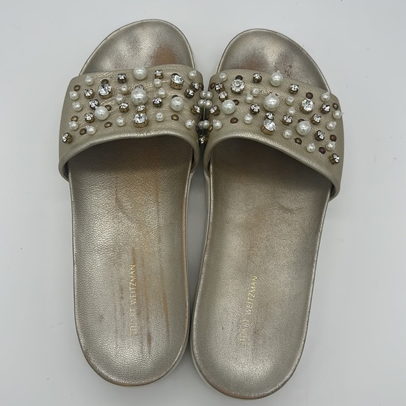 Stuart Weitzman 10m white studded slides - Picture 5 of 11